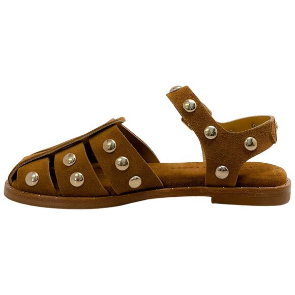Freda Salvador Nut Brown Suede Sera Fisherman Sandals with Gold Studs - Picture 3 of 9